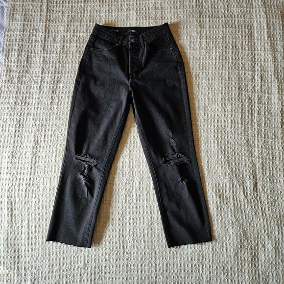 Wild Fable Super High Rise Distressed Slim Straight Jeans - Black Wash - Size 4 - Picture 2 of 4